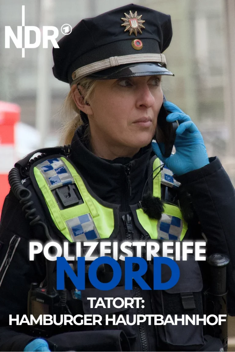 Hier erkennt man eine Polizistin mittleren Alters. Sie hat ihr Handy am Ohr und schaut konzentriert. Der Titel lautet: "Polizeistreife Nord - Tatort: Hamburger Hauptbahnhof"
