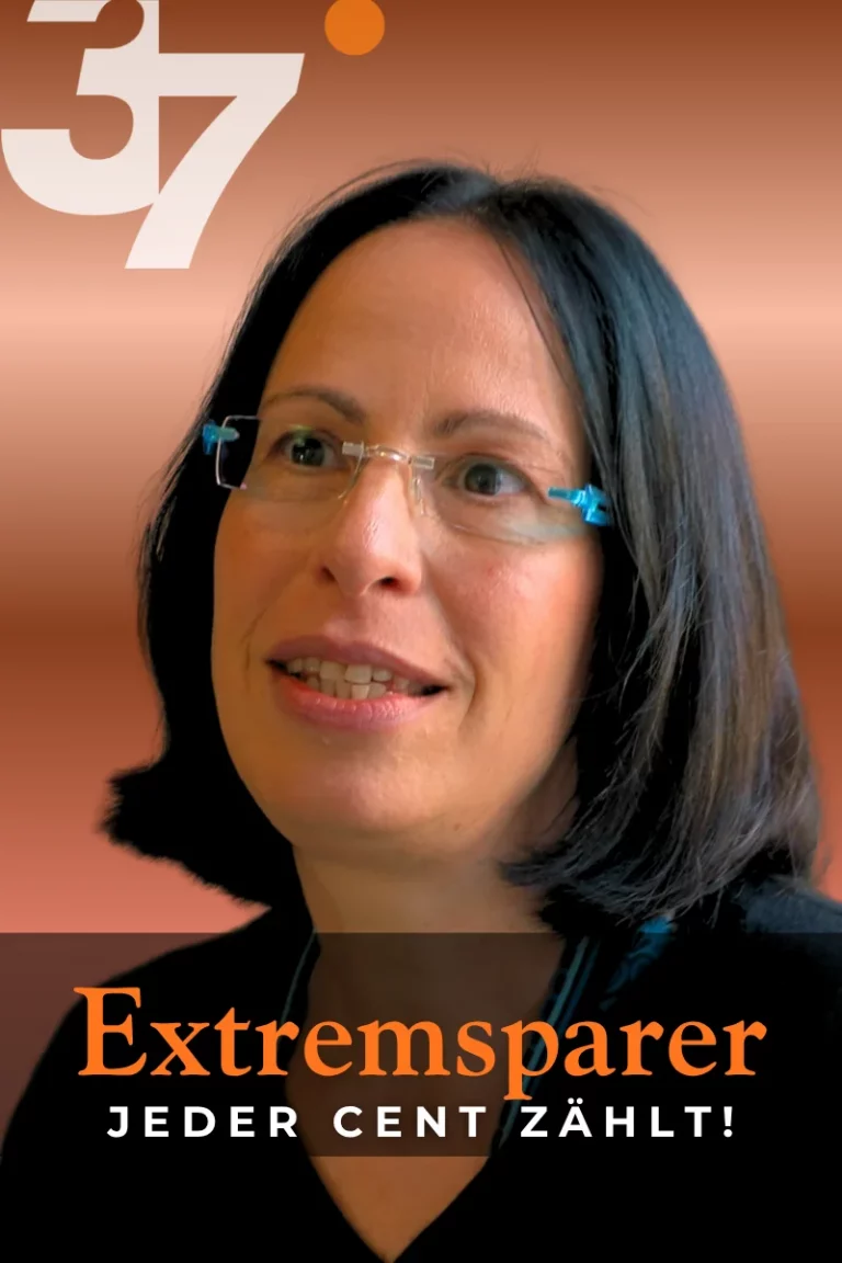 Foto einer Dame mit schulterlangen, braunen Haaren und Brille. Sie blickt leicht am Betrachter vorbei. Der Titel wirkt wie eine Bauchbinde: "Extremsparer - Jeder Cent zählt!"